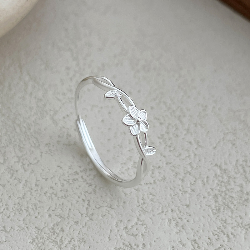 S999 Fine Silver Twisted Floral Ring - Image 2