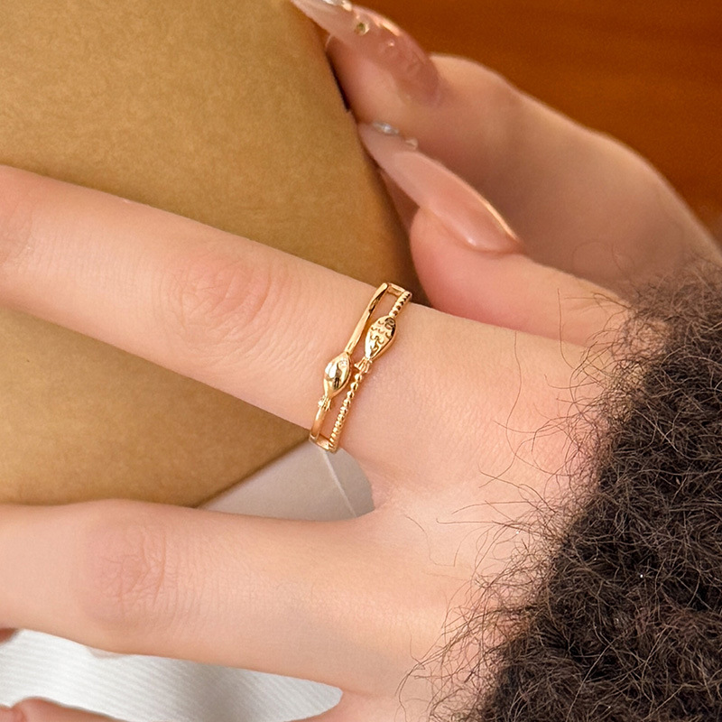 S925 Sterling Silver Double-Layer Fish Open Ring - Image 3