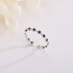 S925 Sterling Silver Black Zircon Open Ring