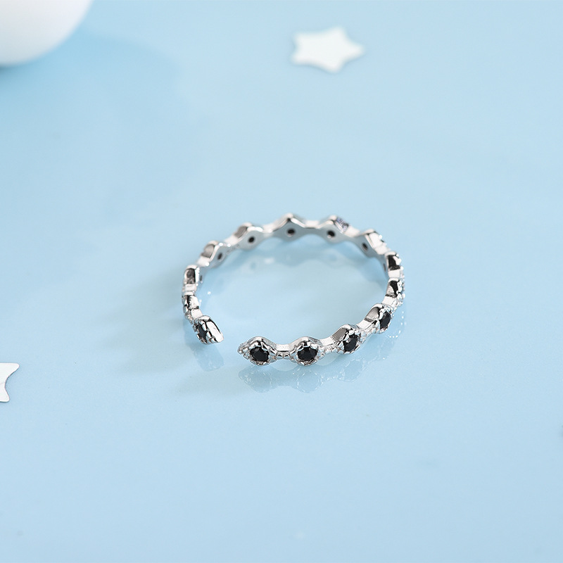 S925 Sterling Silver Black Zircon Open Ring - Image 2