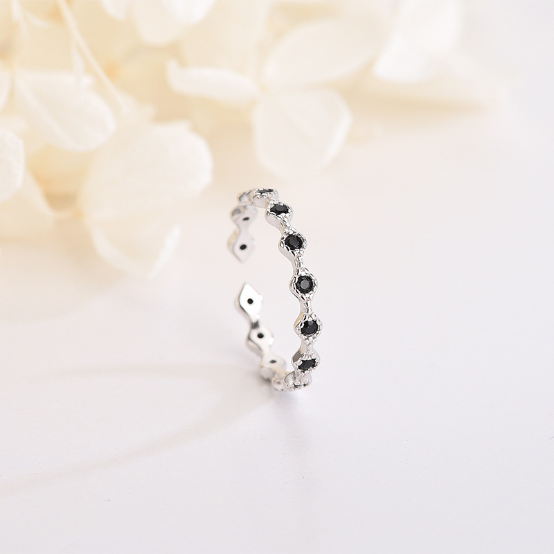 S925 Sterling Silver Black Zircon Open Ring - Image 3