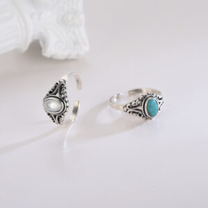 S925 Sterling Silver Vintage Inlay Open Ring