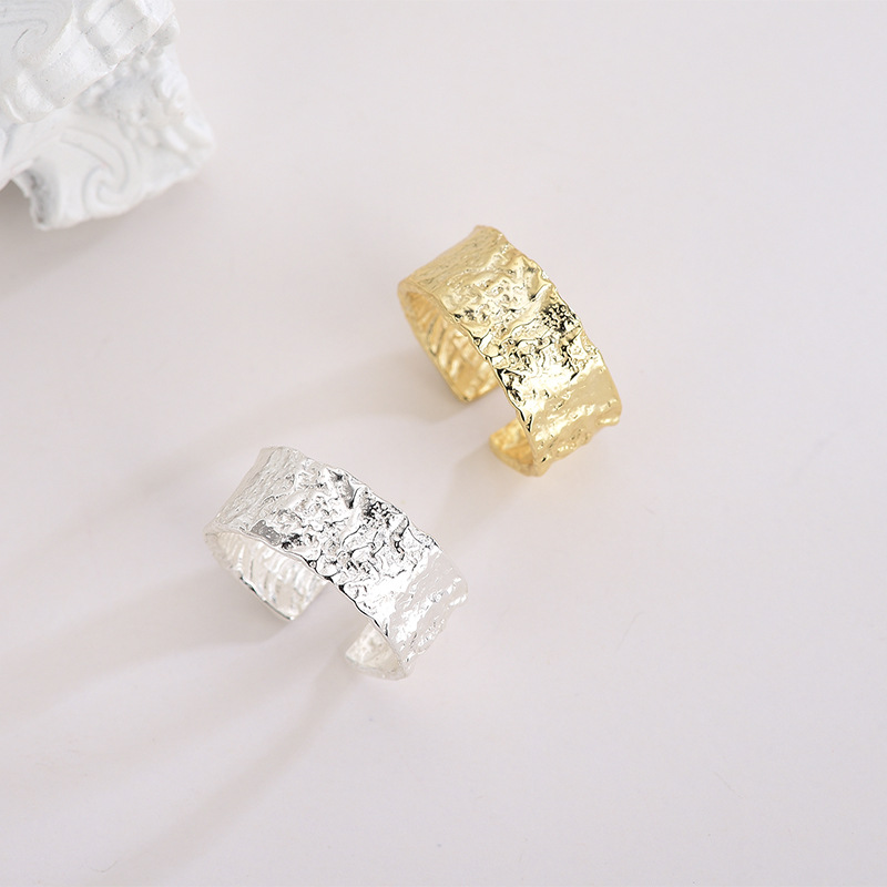 S925 Sterling Silver Textured Crinkle Irregular Open Ring - Image 2