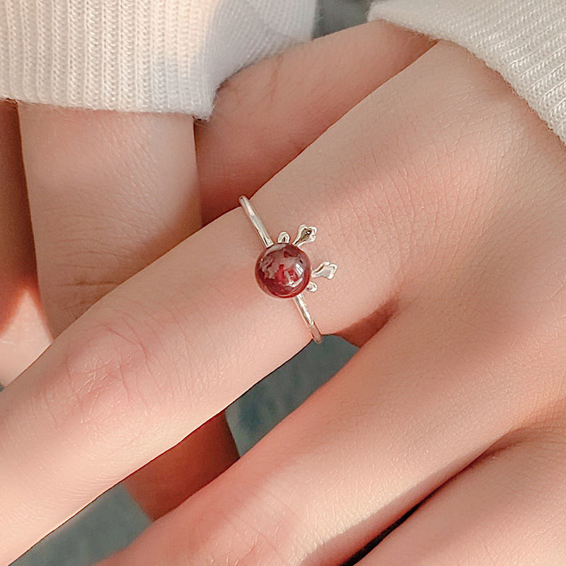 S925 Sterling Silver Deer Antler Garnet Ring