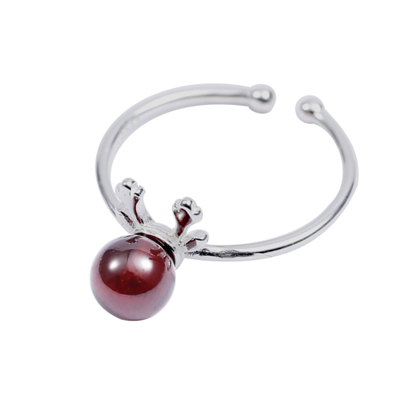 S925 Sterling Silver Deer Antler Garnet Ring - Image 4