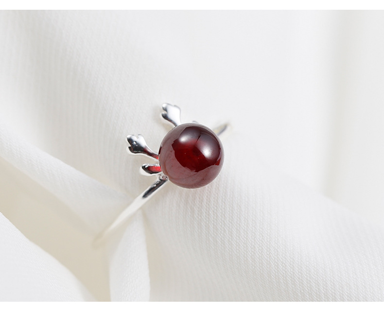 S925 Sterling Silver Deer Antler Garnet Ring - Image 5