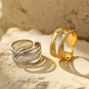 S925 Sterling Silver Double Layer Crossed Zircon Ring