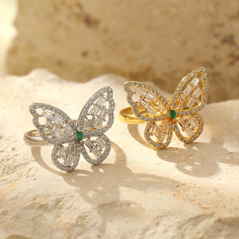 S925 Sterling Silver Butterfly Zircon Ring