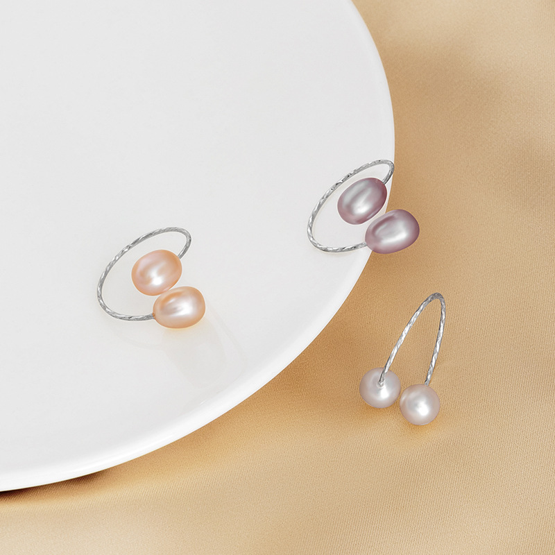 S925 Sterling Silver Natural Freshwater Double Pearl Ring - Image 2