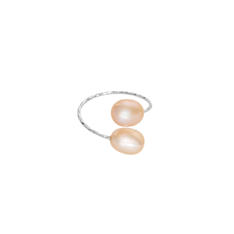 S925 Sterling Silver Natural Freshwater Double Pearl Ring - Image 4