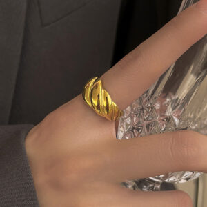 S925 Sterling Silver Croissant Texture Ring