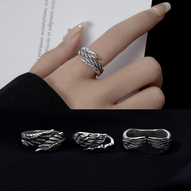 S925 Sterling Silver Vintage Angel Wings Ring