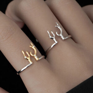 S925 Sterling Silver Deer Antler Open Ring