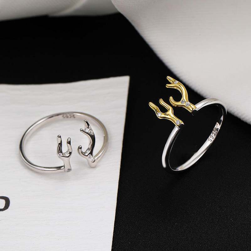 S925 Sterling Silver Deer Antler Open Ring - Image 2