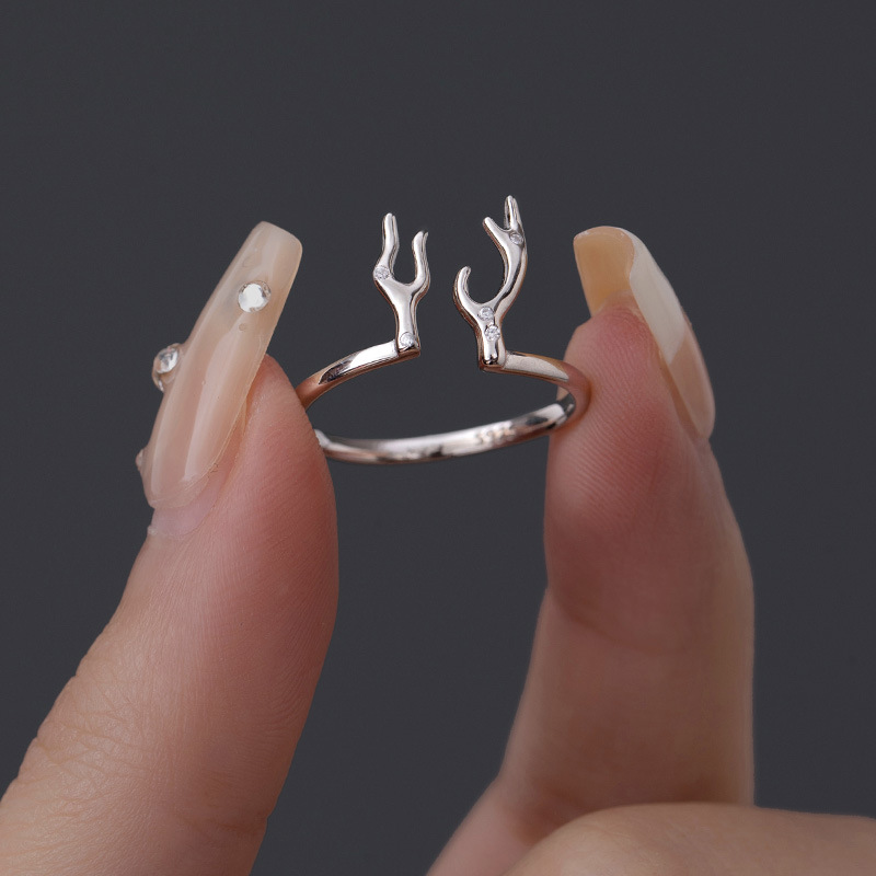 S925 Sterling Silver Deer Antler Open Ring - Image 3