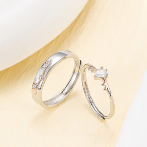 S925 Sterling Silver Deer Antler Couple's Ring Set