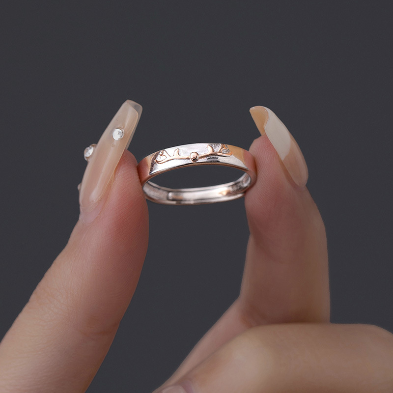 S925 Sterling Silver Deer Antler Couple's Ring Set - Image 3