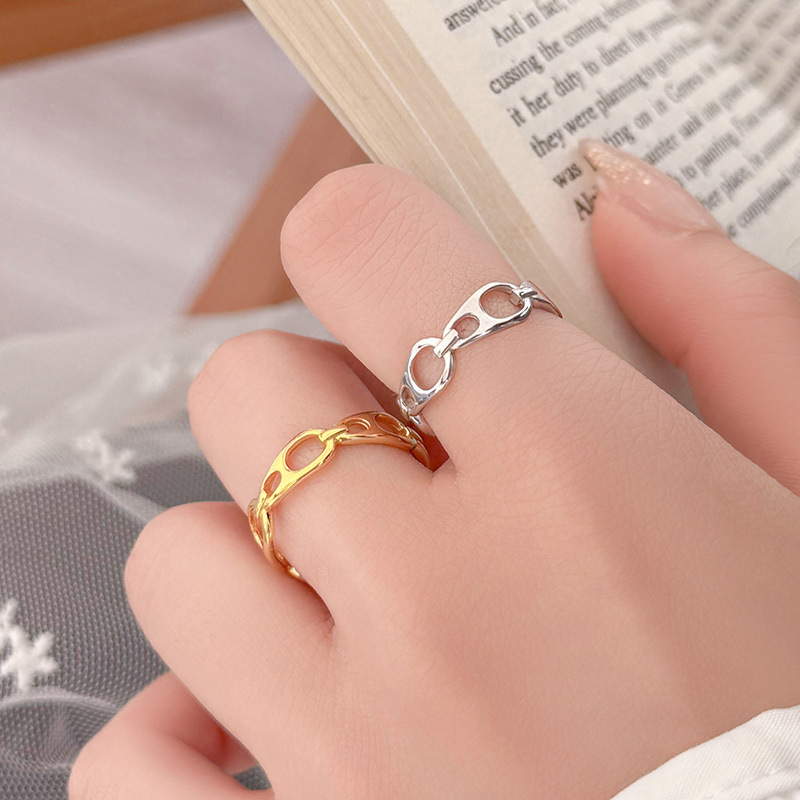 S925 Sterling Silver Openwork Zipper Design Ring - Image 2