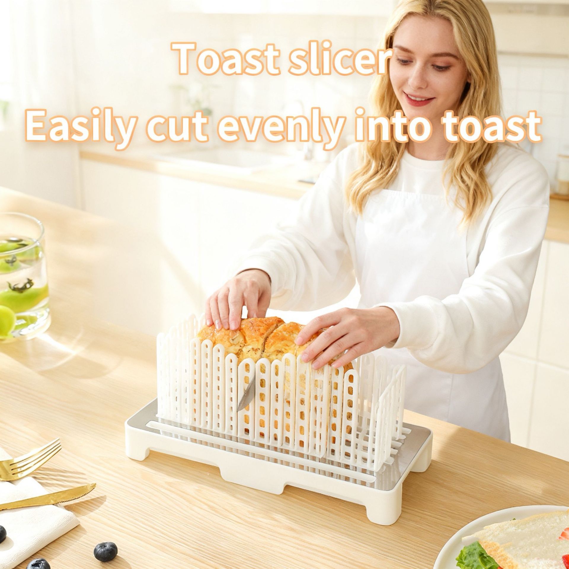 Stainless Steel Bread Slicer  Adjustable Bread Slicing Guide with Crumbs Tray & Storage, Reusable Home Baking Tool