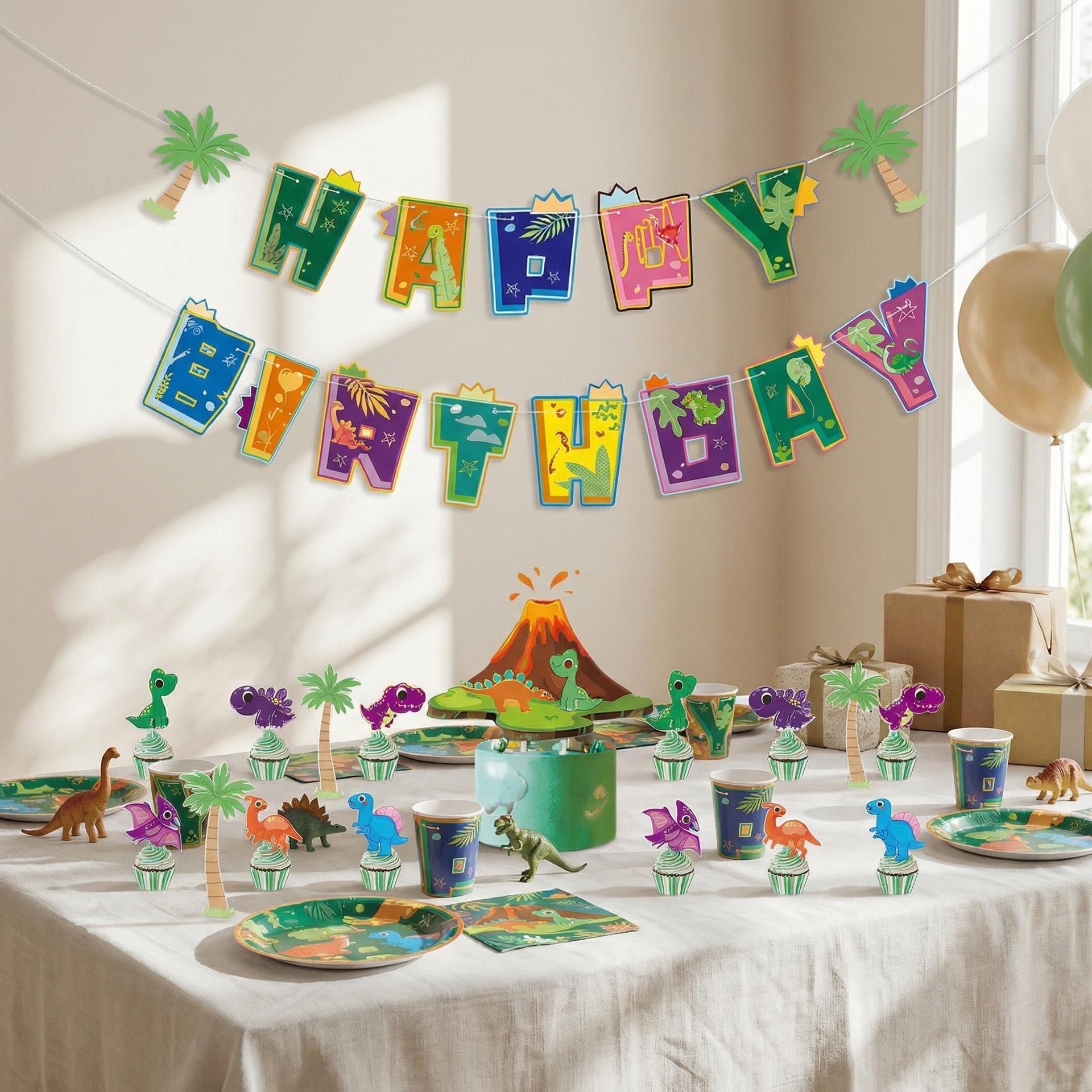 Dinosaur Birthday Party Decoration Set - Banner & Party Supplies - Image 2