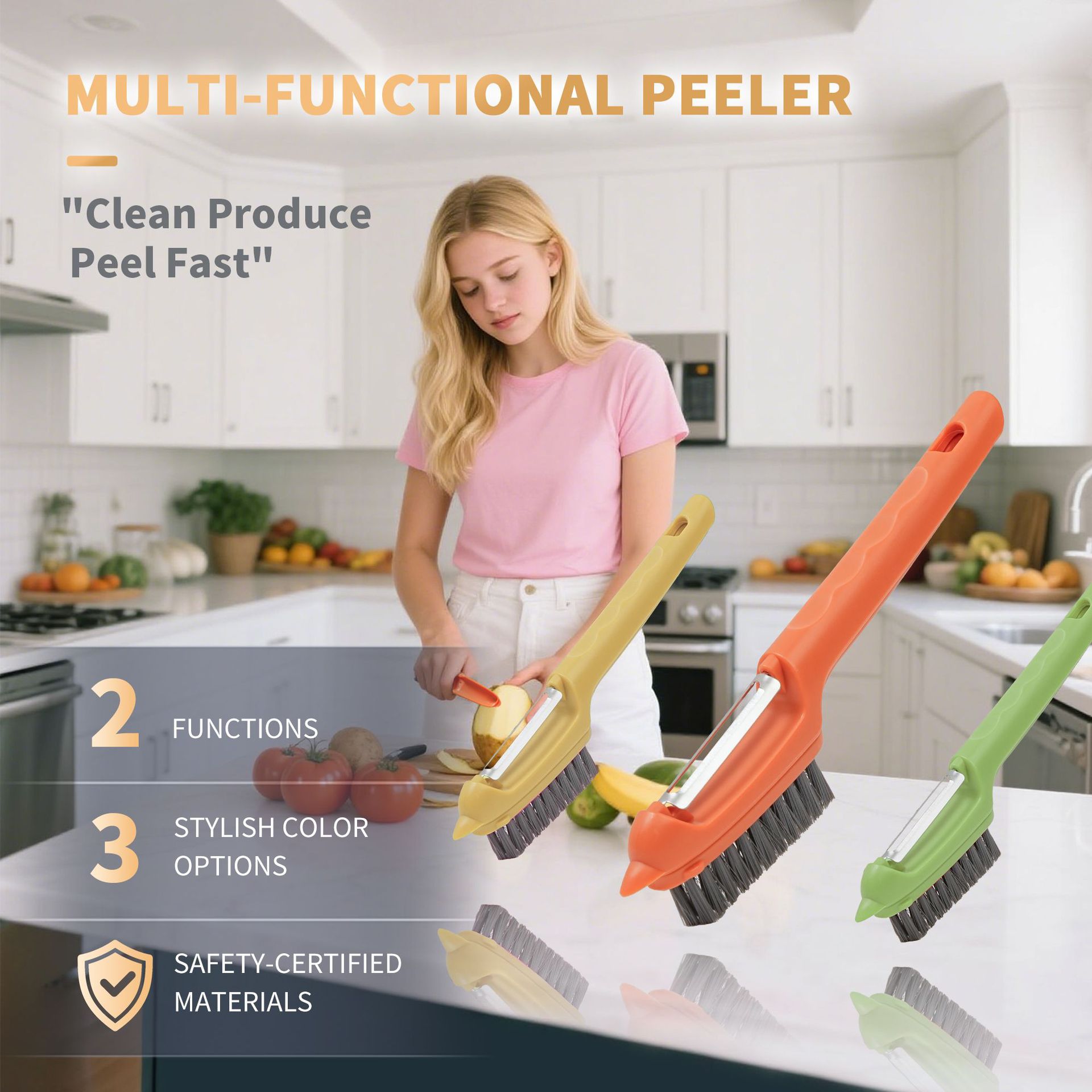 Multifunctional Fruit & Vegetable Peeler  Potato & Carrot Peeler, Ergonomic Stainless Steel Kitchen Tool