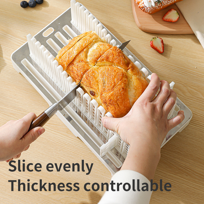 Stainless Steel Bread Slicer  Adjustable Bread Slicing Guide with Crumbs Tray & Storage, Reusable Home Baking Tool - Image 4