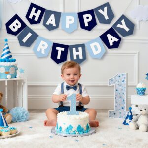 Blue Felt Birthday Banner | Baby 1st Birthday Party Decor