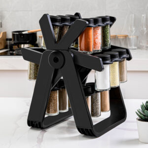 Rotating Seasoning Rack – Glass Spice Jar Holder, 360° Rotating Condiment Organizer for Kitchen Counter & Cabinet Storage