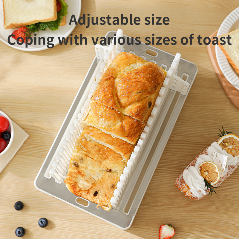 Stainless Steel Bread Slicer  Adjustable Bread Slicing Guide with Crumbs Tray & Storage, Reusable Home Baking Tool - Image 2