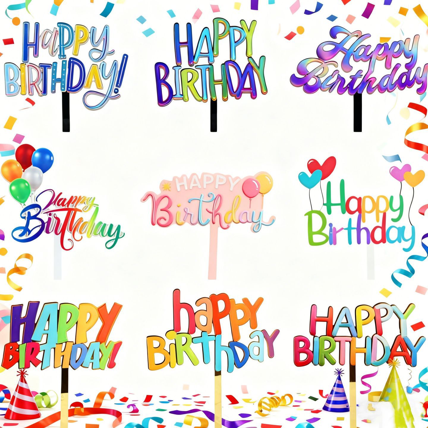 Acrylic "Happy Birthday" Cake Topper - Colorful UV Printed