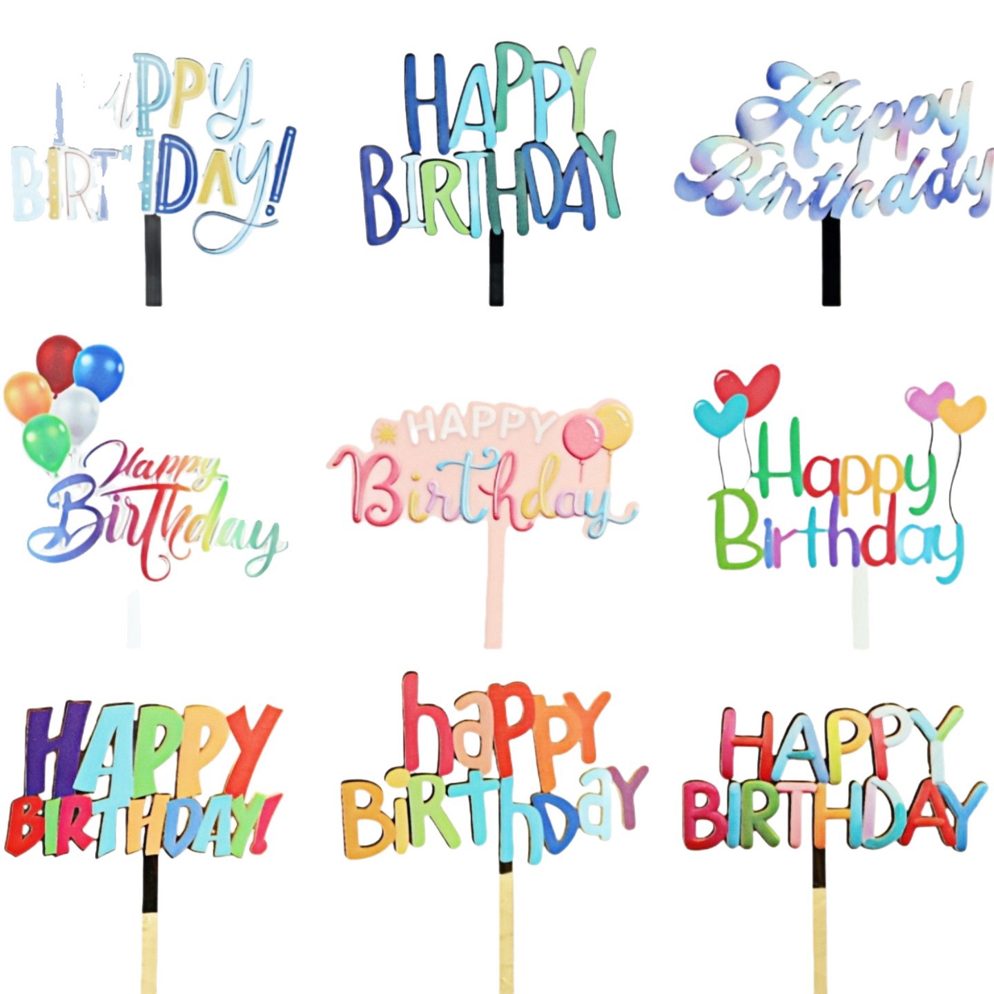 Acrylic "Happy Birthday" Cake Topper - Colorful UV Printed - Image 5