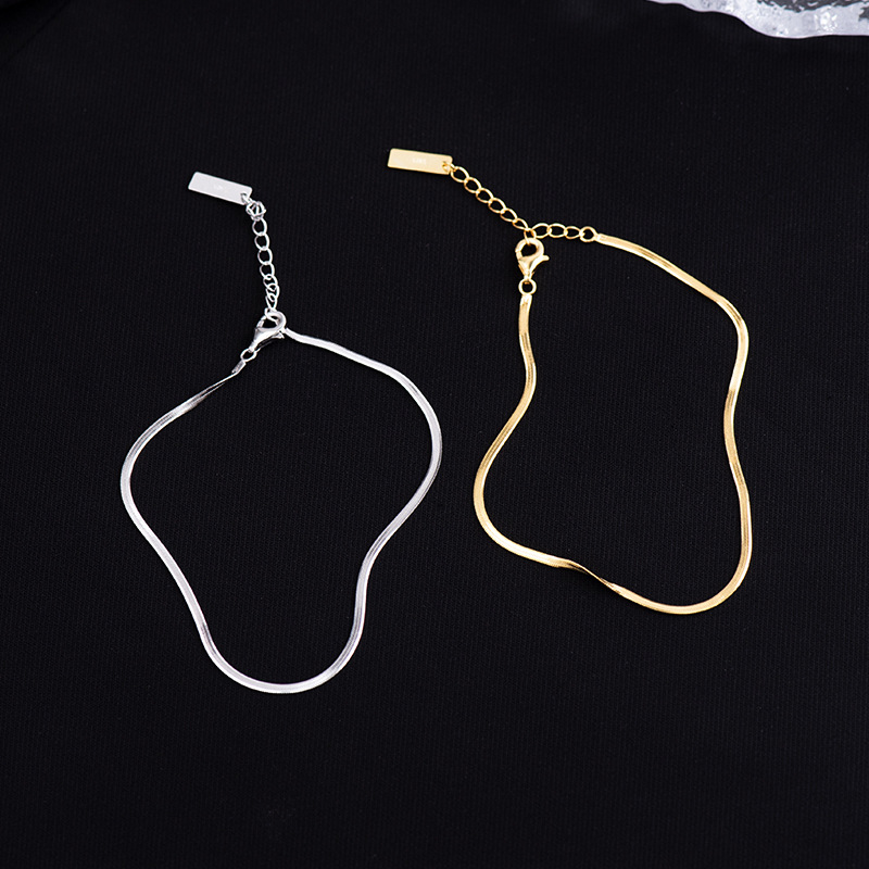 S925 Sterling Silver Minimalist Flat Snake Chain Anklet - Image 2