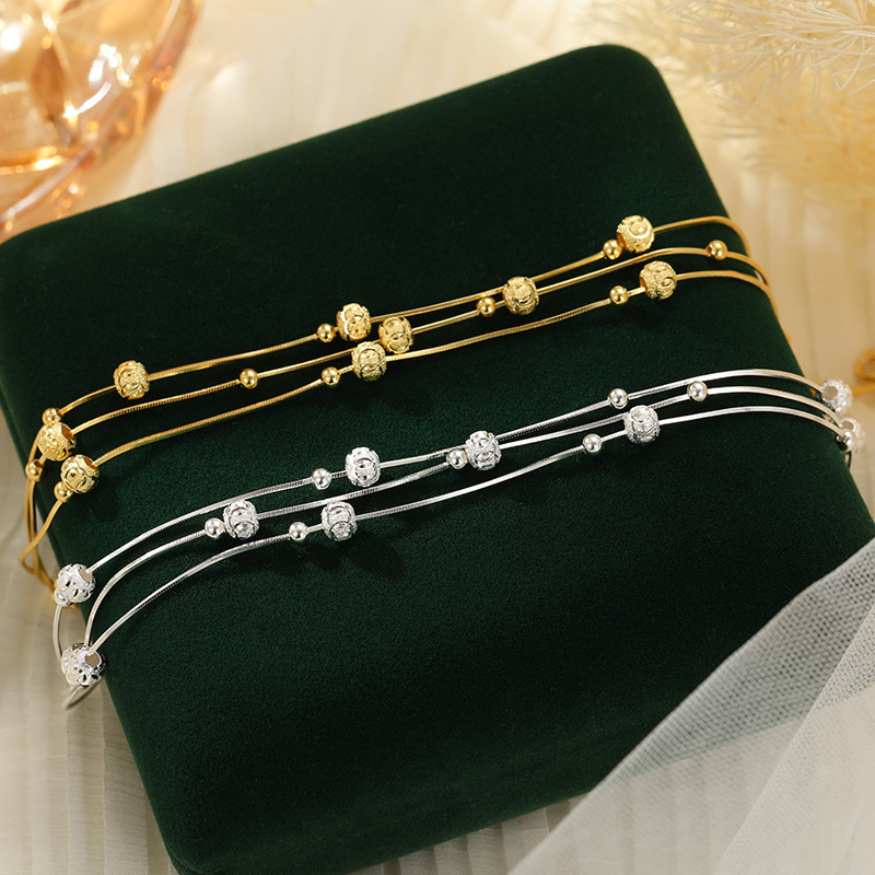 S925 Sterling Silver Carved Bead Anklet - Image 2