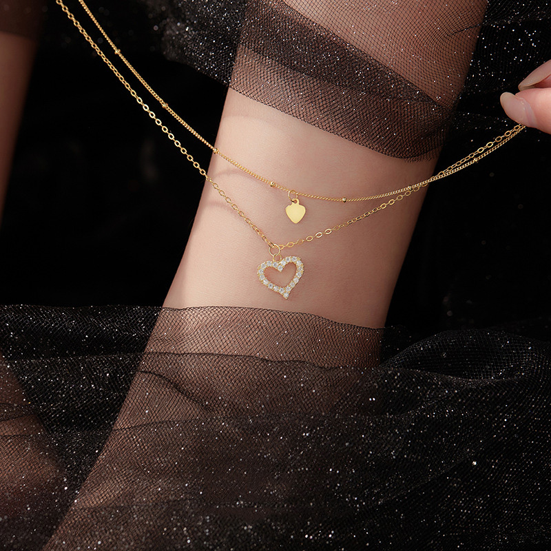 Double Layer Stackable Heart Anklet