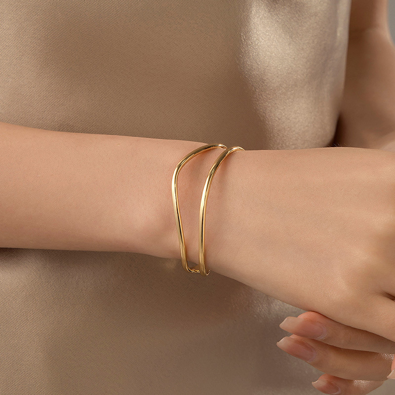 S925 Sterling Silver Minimalist Double Layer Line Bracelet - Image 3