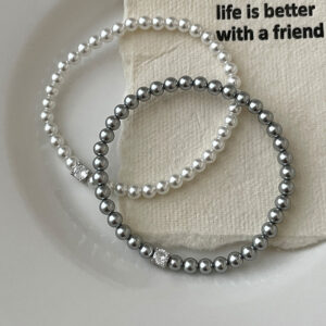 S925 Sterling Silver Simulated Pearl Sugar Cube Bracelet