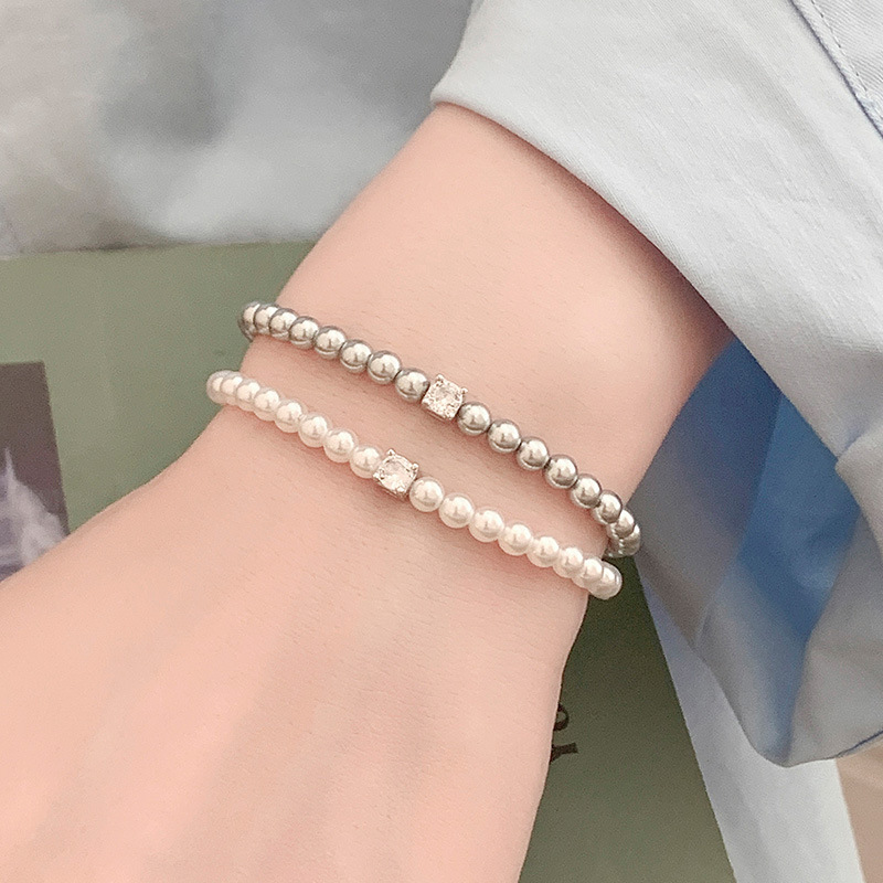 S925 Sterling Silver Simulated Pearl Sugar Cube Bracelet - Image 2