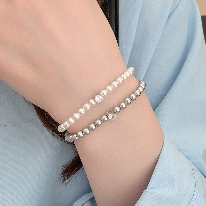 S925 Sterling Silver Simulated Pearl Sugar Cube Bracelet - Image 3