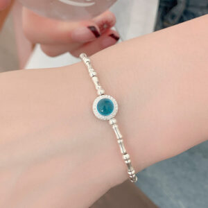S925 Sterling Silver Aquamarine Bamboo Bracelet