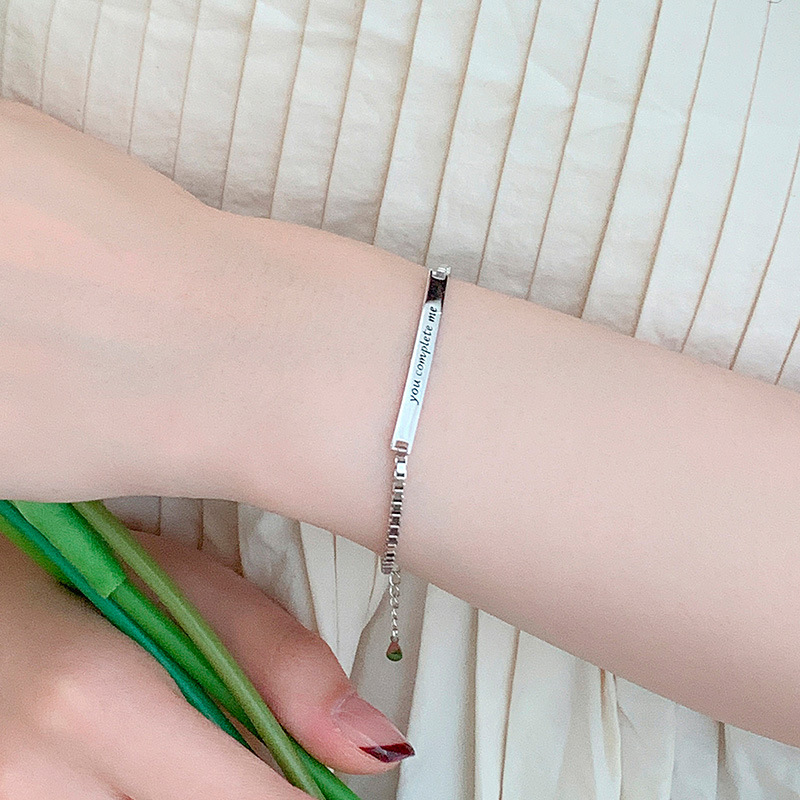S925 Sterling Silver Rectangular Letter Minimalist Bracelet - Image 2