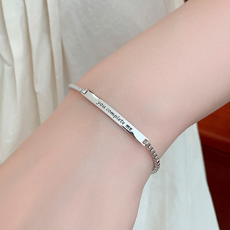S925 Sterling Silver Rectangular Letter Minimalist Bracelet - Image 3