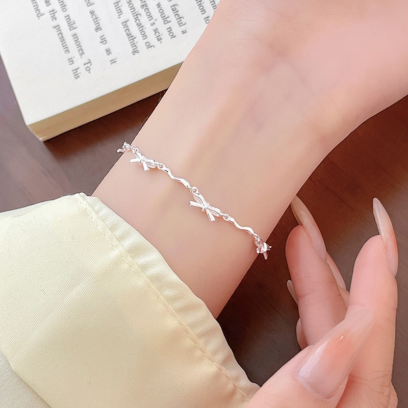 S925 Sterling Silver Sparkling Bow Bracelet - Image 2