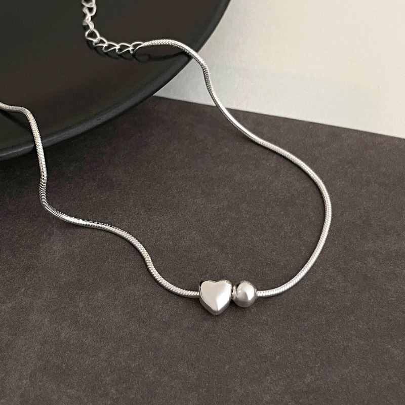 S925 Sterling Silver Minimalist Heart Bead Snake Chain Bracelet