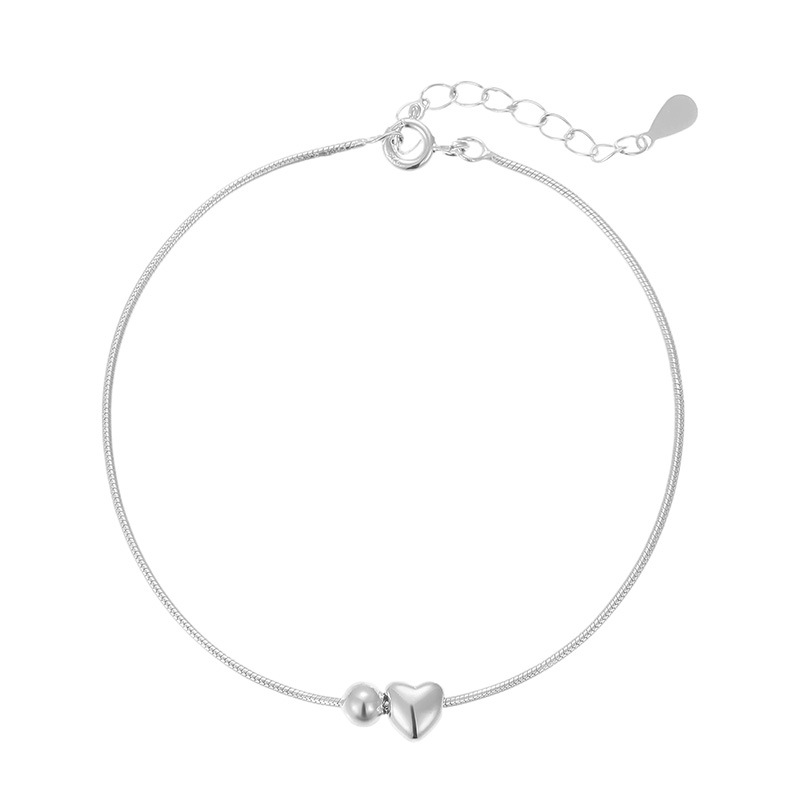 S925 Sterling Silver Minimalist Heart Bead Snake Chain Bracelet - Image 4