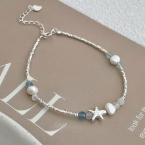 S925 Sterling Silver Summer Starfish Natural Pearl Bracelet