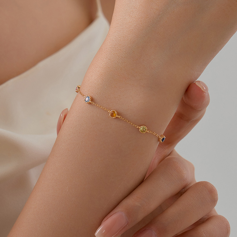 S925 Sterling Silver Colorful Diamond Bubble Bracelet
