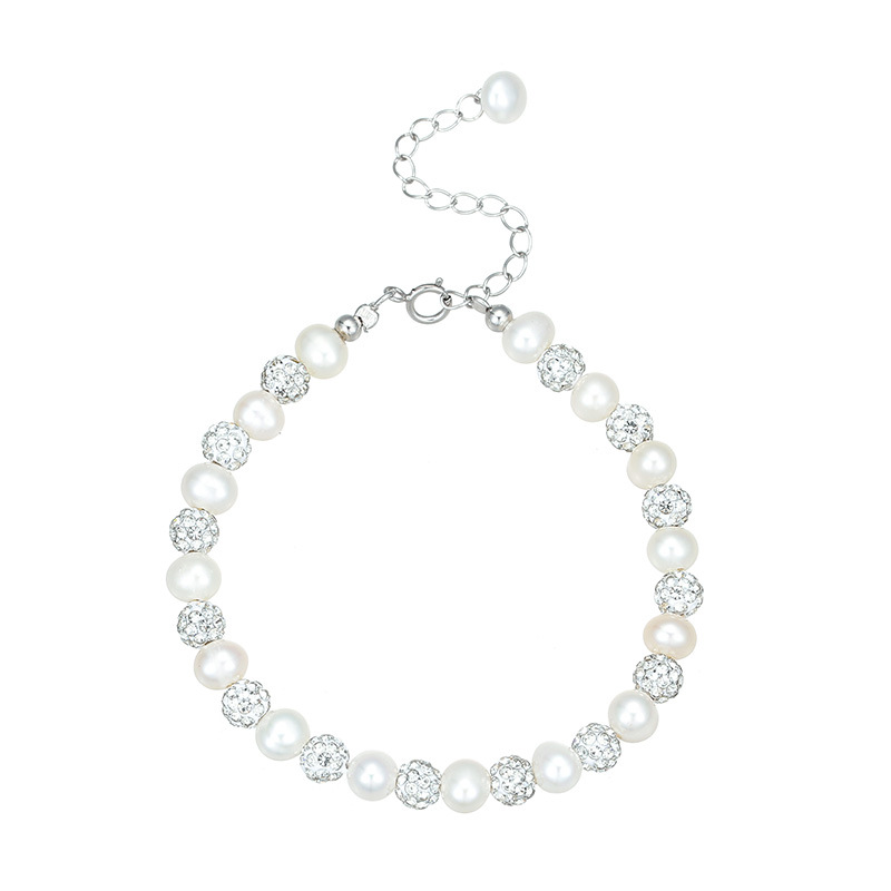 S925 Sterling Silver Natural Pearl Shamballa Bracelet - Image 4