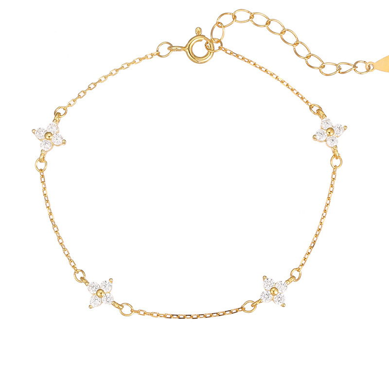 S925 Sterling Silver Four-Leaf Clover Starry Sky Zircon Bracelet - Image 4