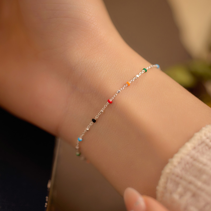 S925 Sterling Silver Colored Bean Bead Bracelet - Image 3