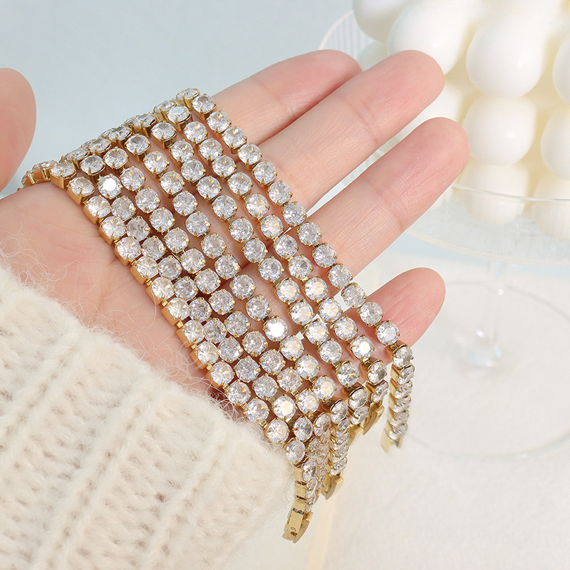 Titanium Steel Zircon Accented Prong Clasp Bracelet - Image 2